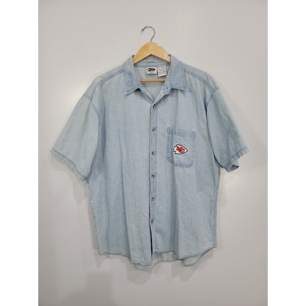 Vintage 1998 Kansas City Chiefs The Edge Denim Shirt Mens XL‎ Chambray NFL